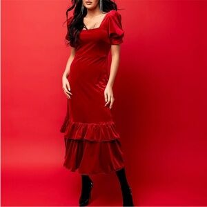 Rachel Parcell Red Velvet Midi Dress